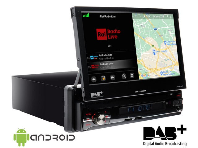 MACROM - MONITOR MOTORIZZATO 1 DIN 7'" ANDROID 10.0 DAB CON ANTENNA - M-AN6560DAB
