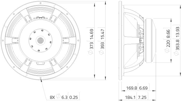 LaVoce - 8-15" woofer 4"VC Al basket FeMagnet. - V-WAF154.01