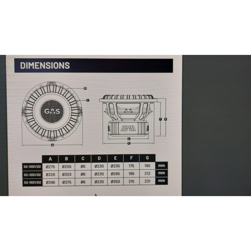 GAS Car Audio MAX S2-12D2 Subwoofer 30cm 2500 Watt Rms 2x2Ω