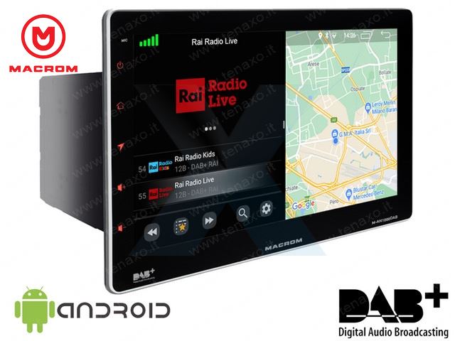 MACROM - MONITOR 2DIN 10" MECHALESS - ANDROID 10.0 - DAB CON ANTENNA - M-AN1000DAB