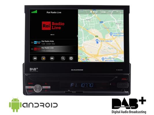 MACROM - MONITOR MOTORIZZATO 1 DIN 7'" ANDROID 10.0 DAB CON ANTENNA - M-AN6560DAB