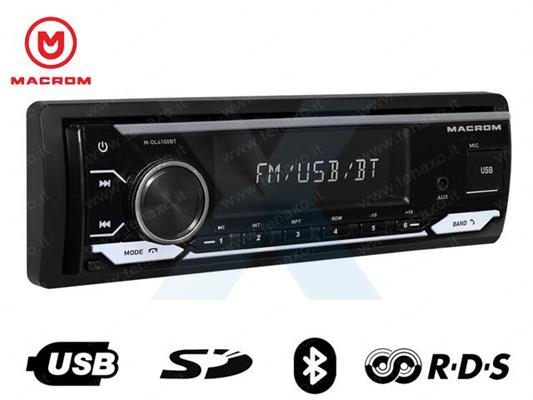 MACROM SINTONIZZATORE AM/FM+1DIN MECHALESS, SD, USB, Bluetooth - M-DL4100BT